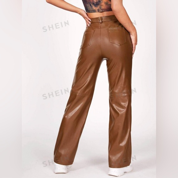 SHEIN PETITE XXS Brown Faux Leather Pants - Picture 4 of 16